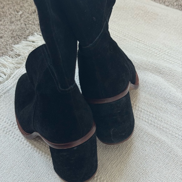 Vince Camuto black suede leather knee high block heel boots - Picture 6 of 11